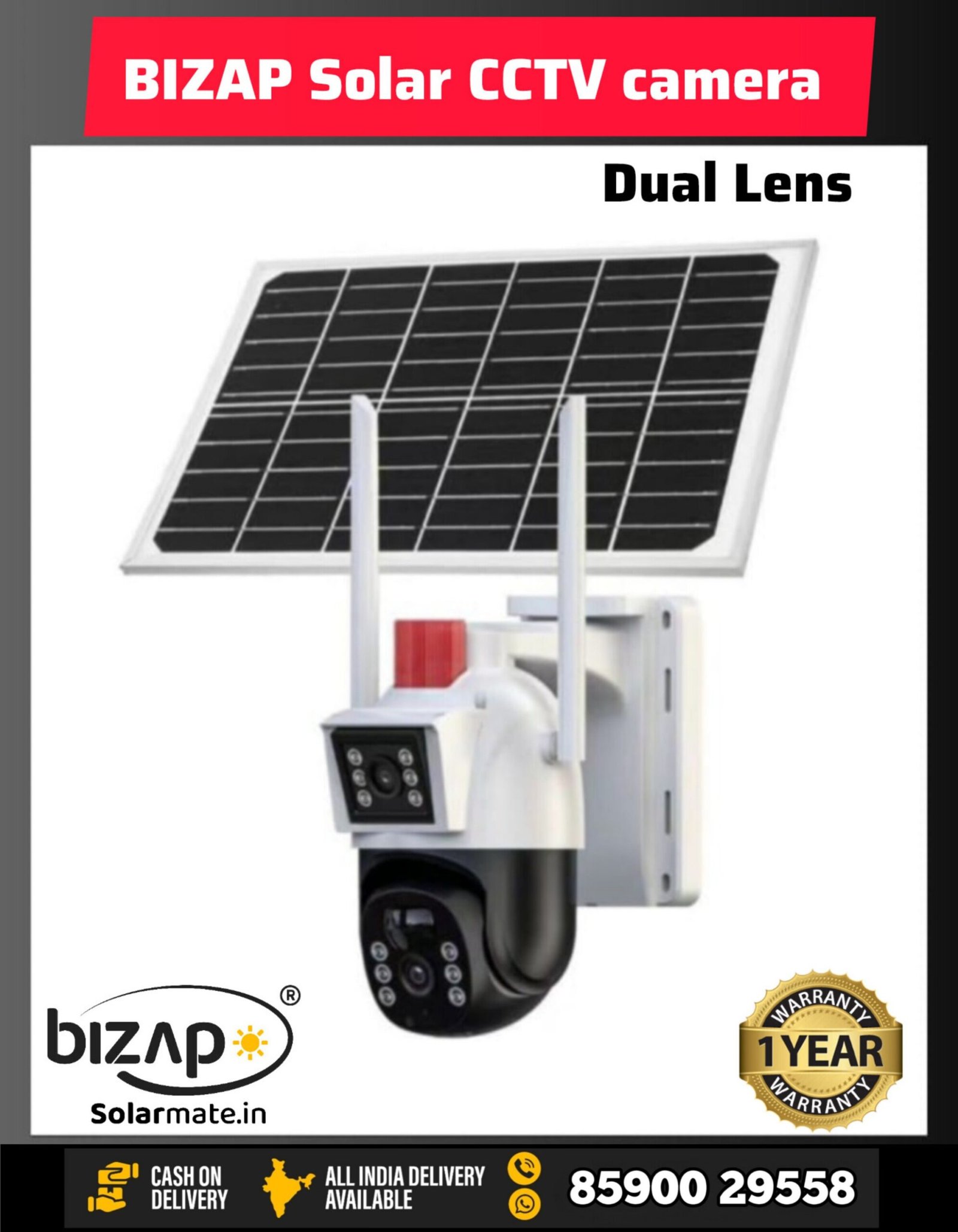 BIZAP 4G DUAL LENS SOLAR CCTV CAMERA with Metal solar panel