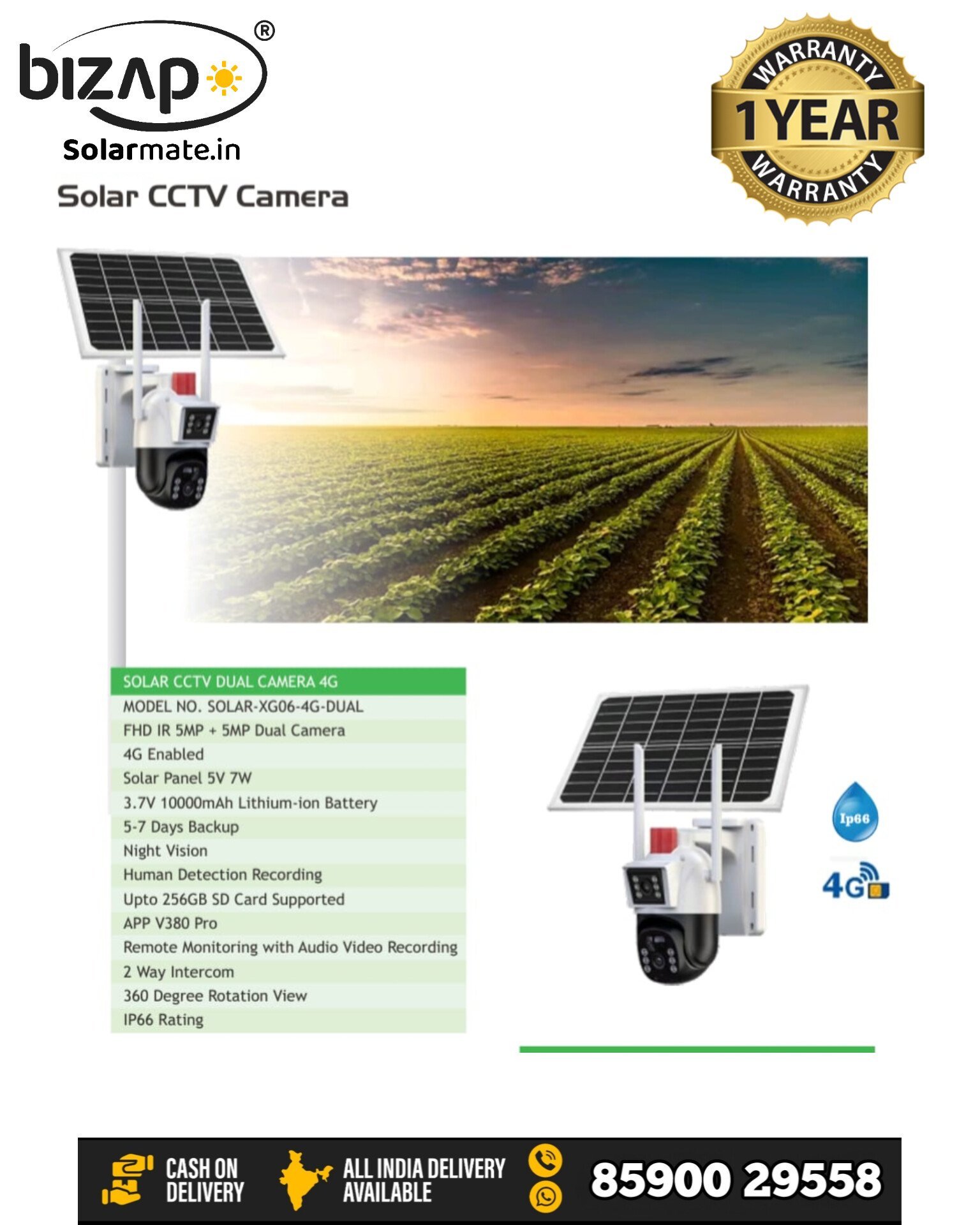 BIZAP 4G DUAL LENS SOLAR CCTV CAMERA with Metal solar panel - Image 2